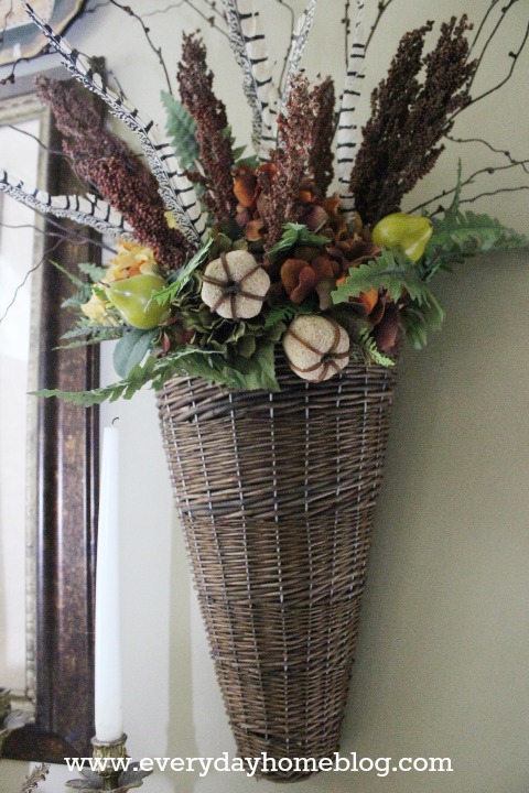 2013 fall home tour at the everyday home, seasonal holiday decor, A willow wall basket in my Family Room filled with fall florals Please come visit me at The Everyday Home to see the full tour