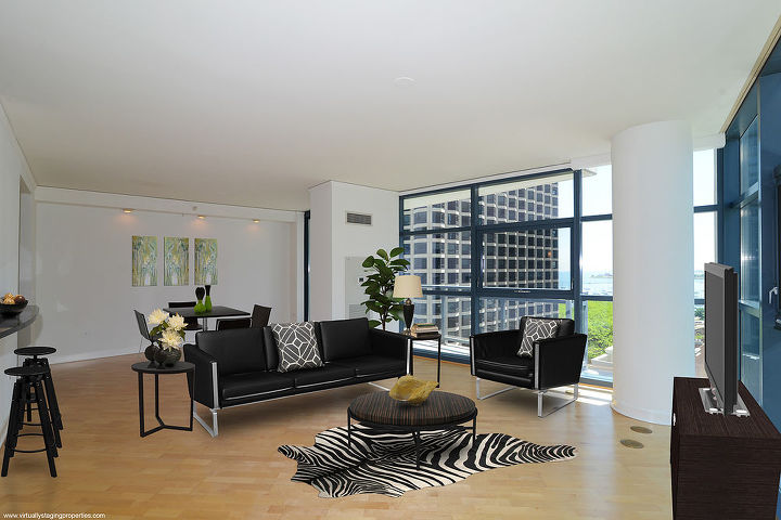 virtual staging chicago hi rise condo before after pic, home decor, living room ideas