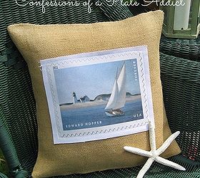 summery burlap and canvas sailboat pillow, crafts, Summery burlap and canvas sailboat pillow