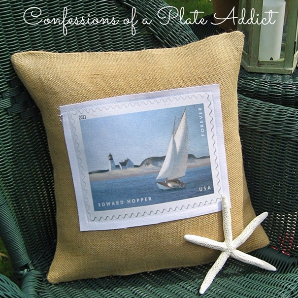 summery burlap and canvas sailboat pillow, crafts, Summery burlap and canvas sailboat pillow
