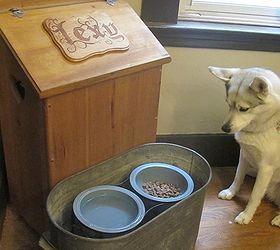 hide those huge bags of dog food an easy peasy diy solution, pets animals, repurposing upcycling, Patiently waiting for her chance to eat the food