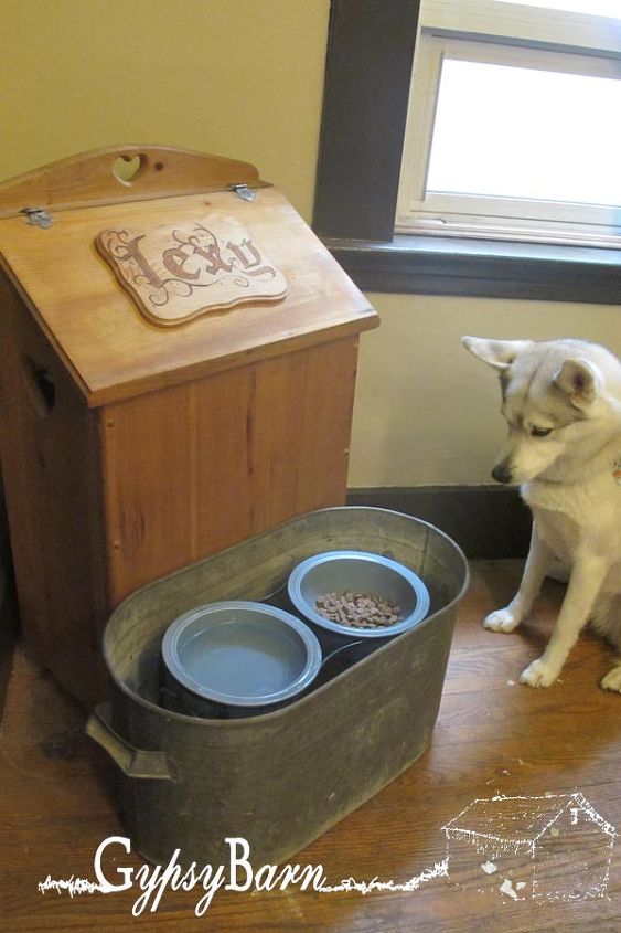 hide those huge bags of dog food an easy peasy diy solution, pets animals, repurposing upcycling, Patiently waiting for her chance to eat the food