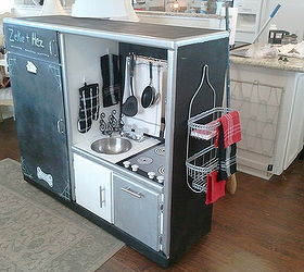 repurposing an old entertainment center, diy, painted furniture, repurposing upcycling, My friend wanted this to be more masculine so when I suggested black chrome a little red she thought it was Perfect I agree spent a little more on the oven handles they needed to be right