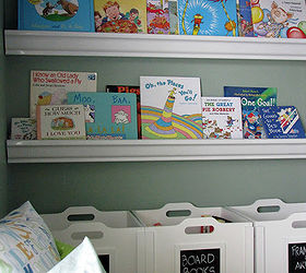 children s reading nook, shelving ideas, storage ideas, The bookshelves make it so much easier for the kids to see their books and clean up afterwards The bottom bins provide quick and easy storage for extra books and can be rotated through the shelves