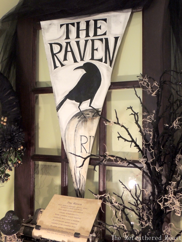 the raven halloween vignette, halloween decorations, seasonal holiday d cor, The Raven Banner