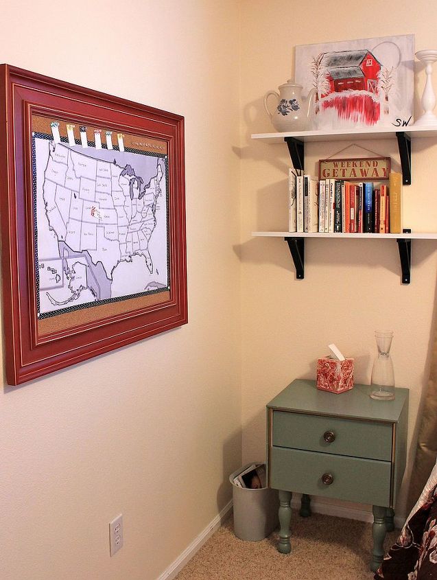 cozy guest room redo, bedroom ideas, home decor, wall decor, A wall map for guests to pin where they are from