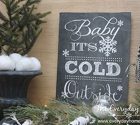 an easy winter mantel and 5 free winter printables, fireplaces mantels, home decor, seasonal holiday decor, A popular saying is added to a chalkboard background