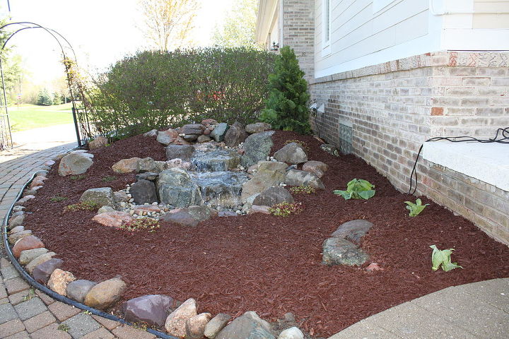 pondless waterfall ann arbor mi, outdoor living, ponds water features, The after picture shows the transformation that occurred at this Ann Arbor MI home