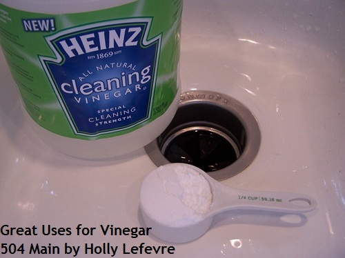cleaning with vinegar, cleaning tips, go green, 1 2 cups of vinegar and about 1 4 cup of baking soda cleans your drain Just place the baking soda in the drain and then pour the vinegar in Let is sit and bubbles for about 15 minutes and then run hot water