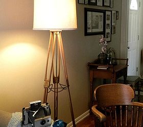 vintage camera tripod floor lamp, crafts, lighting, repurposing upcycling, Vintage Camera Tripod Floor Lamp