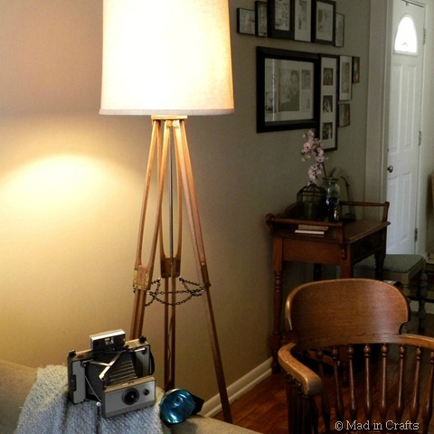 vintage camera tripod floor lamp, crafts, lighting, repurposing upcycling, Vintage Camera Tripod Floor Lamp