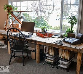 decorating from nothing to something a junker s full home tour, home decor, outdoor living, repurposing upcycling, I needed a nice long desk so a few boards from pallets and crates later this farm style desk emerged It cost me 3 for new screws