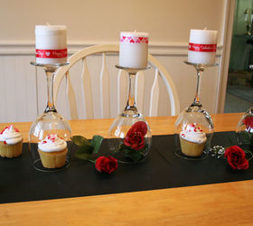 diy valentine s day table, painted furniture, seasonal holiday decor, valentines day ideas, Put candles on top wrapped in ribbon and glitter tape