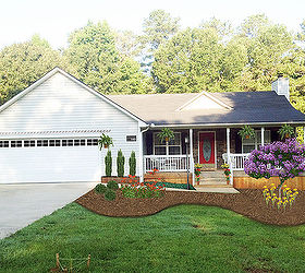 q landscape ideas, flowers, gardening, landscape, After It is hard to tell from the photo but I added an arbor over the garage as suggested by a responder to my original post I also added faux windows and a house number