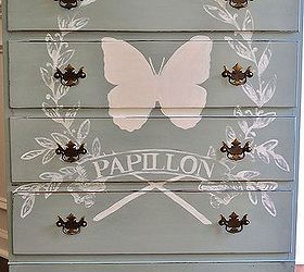 hand painted butterfly dresser makeover, painted furniture