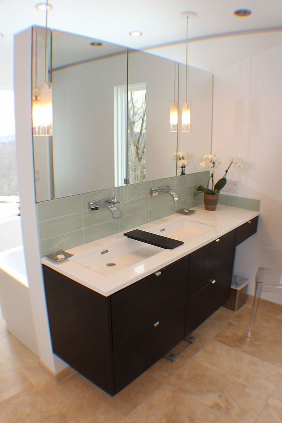 modern bathroom, bathroom ideas, home decor, One of my custom made vanity pieces Cambria top Wetstyle 40 inch sink white oak cabinetry in hand rubbed charcoal Graff faucets Jamie Dufour Dufour Design LLC Manchester Vt