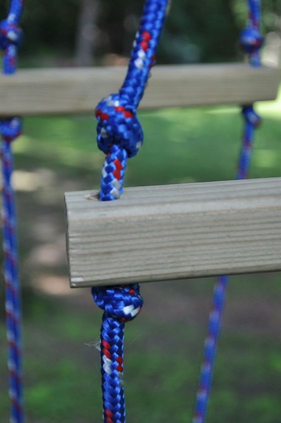 diy make a swing out of an old skateboard, diy, how to, outdoor living, repurposing upcycling, Use the bottom knot on each side to set the height of the handles Add a knot above the dowel for stability