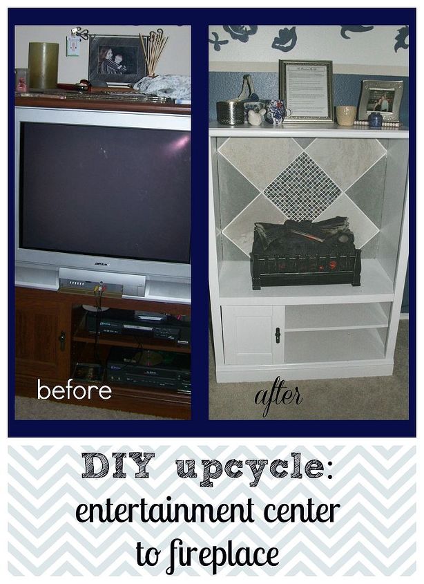 upcycled diy fireplace mantel from an entertainment center, fireplaces mantels, painted furniture, repurposing upcycling