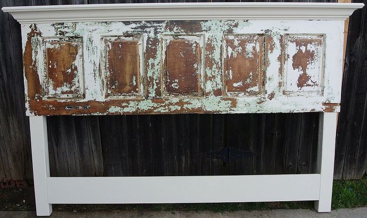 old door headboard made for a king size bed, painted furniture, repurposing upcycling