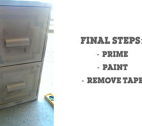 glamorous file cabinet makeover, painted furniture, Step 4 paint over the tape with your gold This will ensure the tape is secured and prevents any leaking Step 5 Paint your final color once dry remove your tape