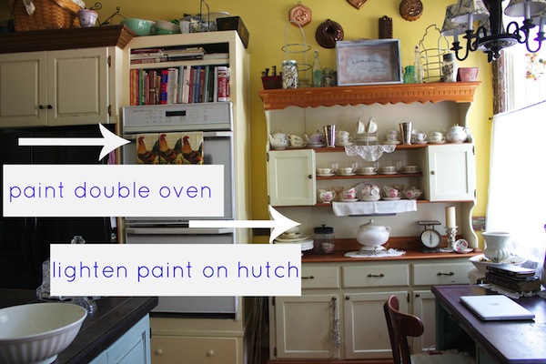 painted hutch and beadboard wallpaper, home decor, kitchen design, painting, before