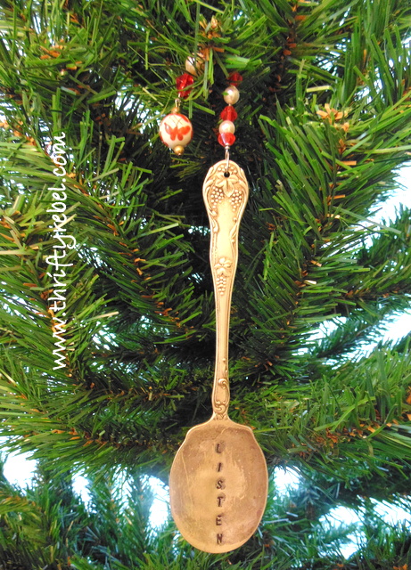 hand stamped spoon bookmark or ornament, christmas decorations, repurposing upcycling, seasonal holiday decor, As an ornament