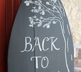 ironing board chalkboard welcome sign, chalkboard paint, crafts, repurposing upcycling, seasonal holiday decor, I started my design from the top and worked my way down to the bottom