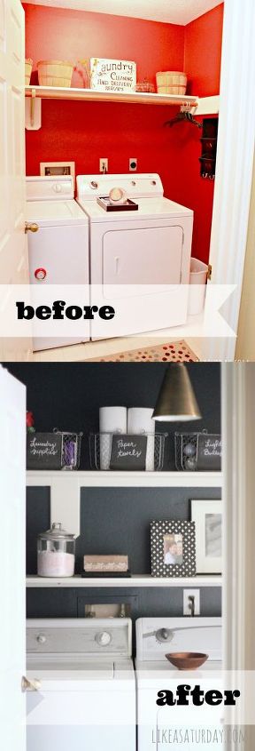 laundry room makeover, home decor, laundry rooms, Before and After Country to Moody and Modern