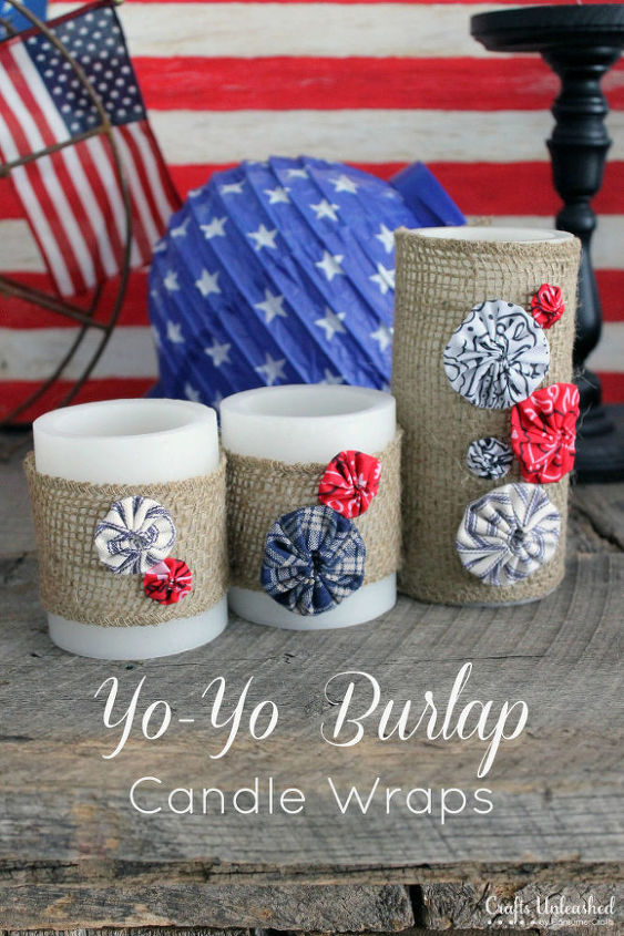 envolturas de velas patriticas con yoy de arpillera, El complemento perfecto para la decoraci n del 4 de julio