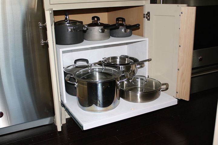 making a kitchen cabinet more functional, kitchen cabinets, shelving ideas, Now it slides out