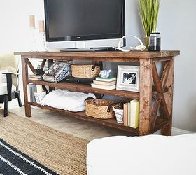 diy rustic tv console, electrical, home decor, painted furniture, rustic furniture, The TV stand is long works great in open floor plans or large living areas You can style this piece many different ways but we went for a cozy eclectic look feel