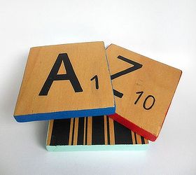 reversible scrabble tile coasters with a pop of color, crafts, Add a letter and number to the light side of the coasters to make them look like scrabble tiles