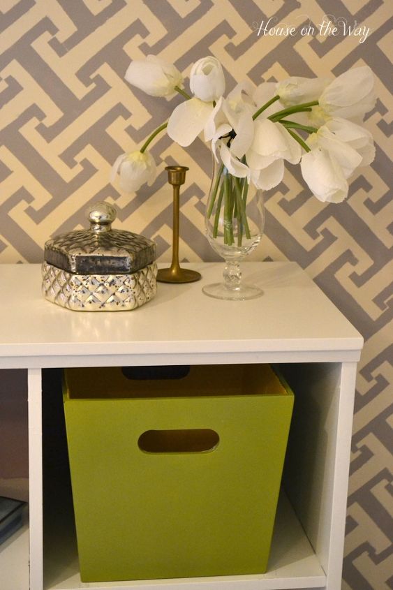 organize in style with a storage bin makeover, organizing, painting, storage ideas, I love the pop of color that the green gives the white bookcase