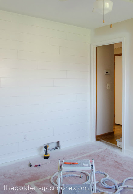 diy wood plank wall, diy, paint colors, wall decor, woodworking projects, White paint gives the room a lot more light