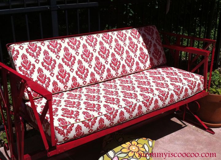 vintage glider before and after, outdoor furniture, painted furniture, A perfect place to relax in the shade