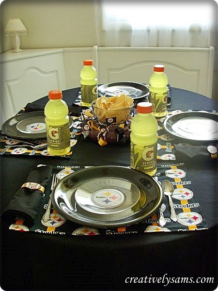 steeler tablescape, home decor, The Steeler Tablescape completed I needed Steeler plates but couldn t find what I wanted So I made my own