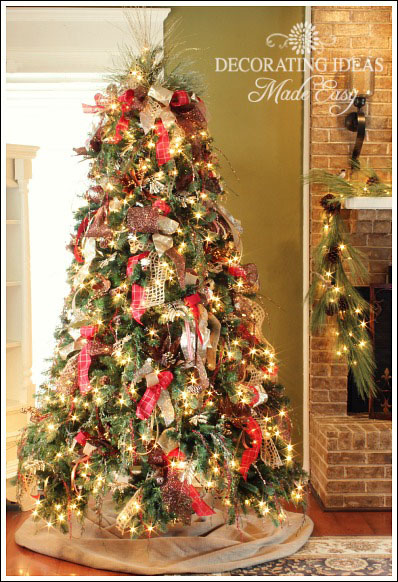 how to decorate a christmas tree with only ribbon and greenery, christmas decorations, crafts, seasonal holiday decor, I found some beautiful burlap ribbon at the craft store and mixed it with red ribbon and gold