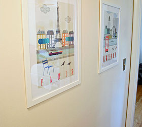 ikea travel prints in the hallway and a lesson in just starting, foyer, home decor, wall decor, The modern look and pop of color is such a nice addition to a darker hallway