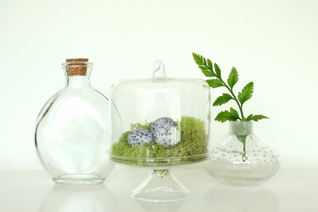 moss fern decor, home decor, It started with the mini cake holder that I bought I added moss eggs for spring