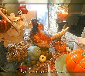 decorating a blue breakfast room for fall, seasonal holiday decor, Beautiful pheasants anchor each side of the floral arrangement