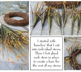 easy diy fall wreath, crafts, seasonal holiday decor, wreaths, I cut most of my stems into individual pieces