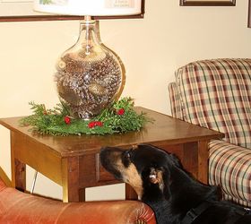 christmas in august lamp decorating challenge, christmas decorations, crafts, decoupage, lighting, seasonal holiday decor, Sherman gives his approval to Christmas in August