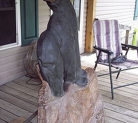 restoring a 65 year old cement statue, crafts, diy, how to, He is done and looking good We used several coats of a clear coat in satin to seal the whole bear Ron as a body expert was able to spray the final coat so it was not shiny at all He is ready for his new home