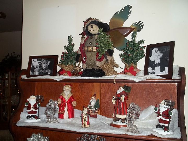christmas decor, christmas decorations, seasonal holiday decor, This is my hutch that my grandpa built back in 1940 and gave it to my grandma it was handed down to my mom and then to me