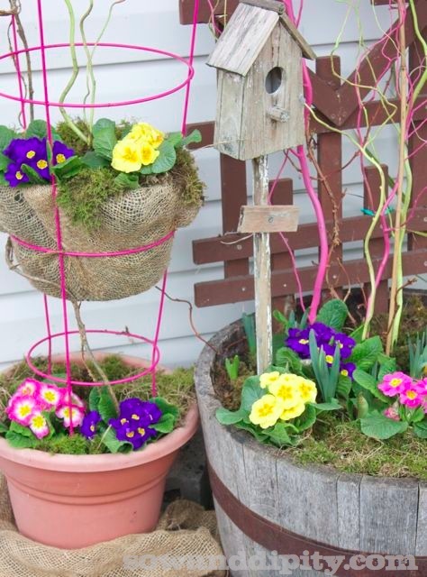 kick start your spring garden, flowers, gardening, Use a tomato cage to create a tiered planter