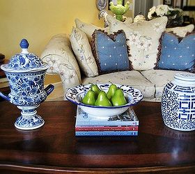 i have given my living room a little facelift adding more blue and white my, home decor, lighting, living room ideas, My coffee table revamp copied from an arrangement in Charles Faudree s new book Home
