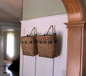 board amp batten tutorial, diy, how to, wall decor, Kitchen Board Batten baskets are two fold to get clutter off the counters and hide the wall phone jack