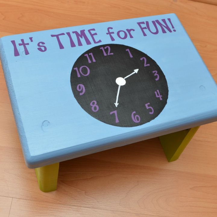 fun and simple diy clock stool for kids, chalkboard paint, crafts, painted furniture