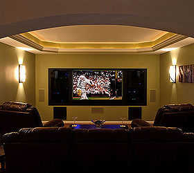 basement finish in belleville il, basement ideas, entertainment rec rooms, home decor, Custom Theater Room with trayed ceiling inset crown lighting recessed TV niche and smoked glass niche components