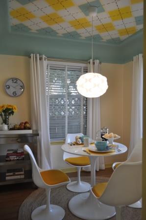 a fresh start for a breakfast nook, home decor, kitchen design, Windows and walls got the treated to faux wood blinds and custom framed artwork from ByrlaneHome com